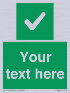 Custom green background, green square with tick sign